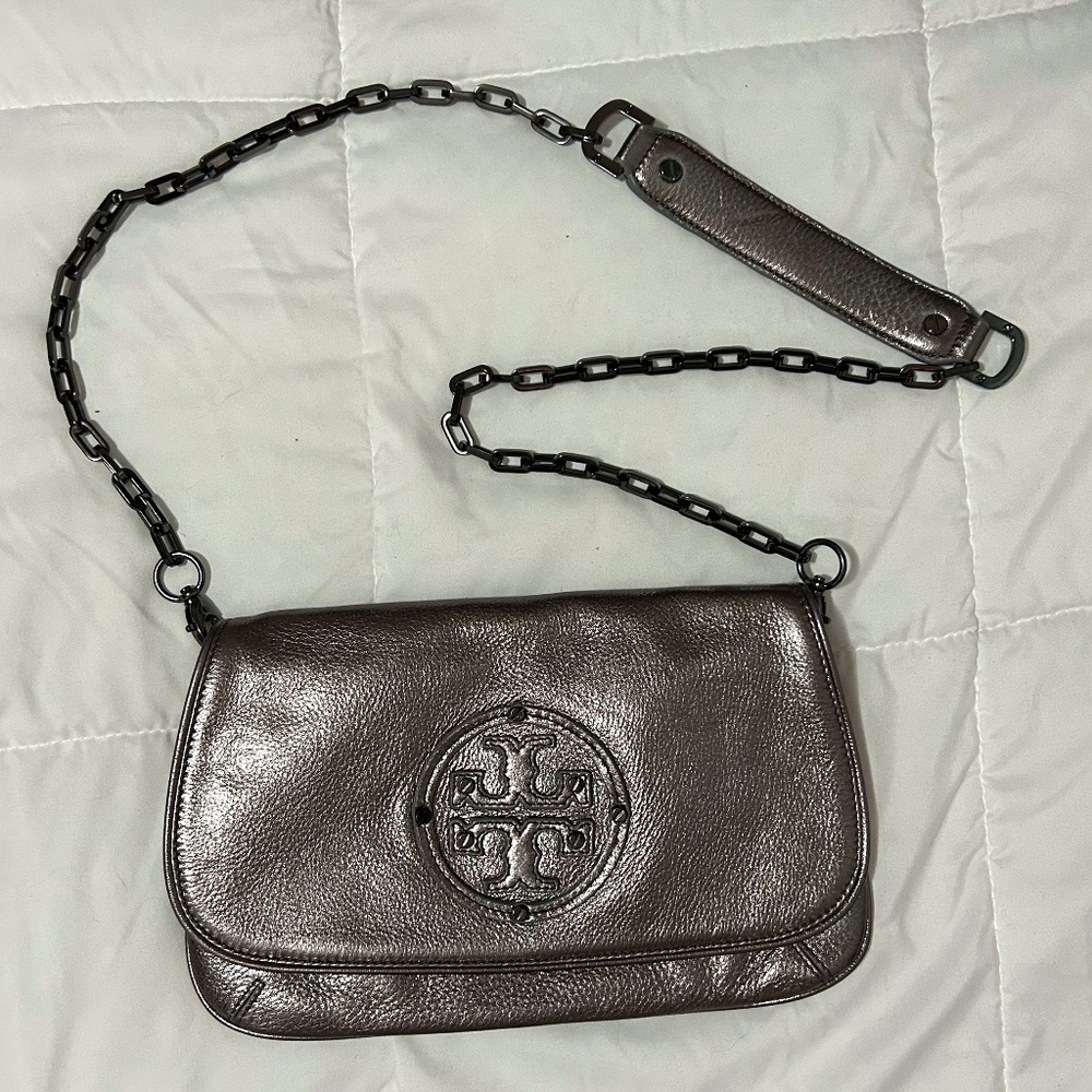 Tory Burch Metallic Silver Bag WITH POCKET MIRROR